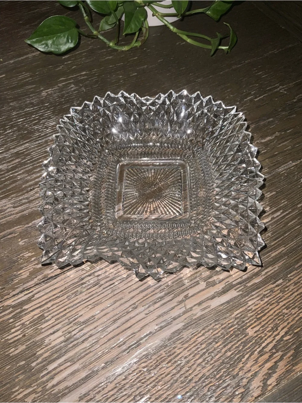 Vintage Indiana Glass Diamond Point Wavy Salad Dish - Set of 4 - 6.75”